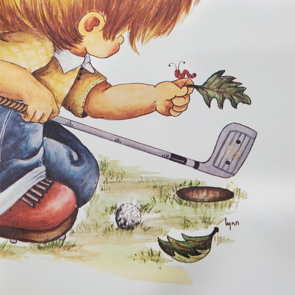 Little Boy GOLF SPORTS STAR Wall Art Print Child 11 x 14 Vintage 70s Home DECOR - Picture 2 of 3